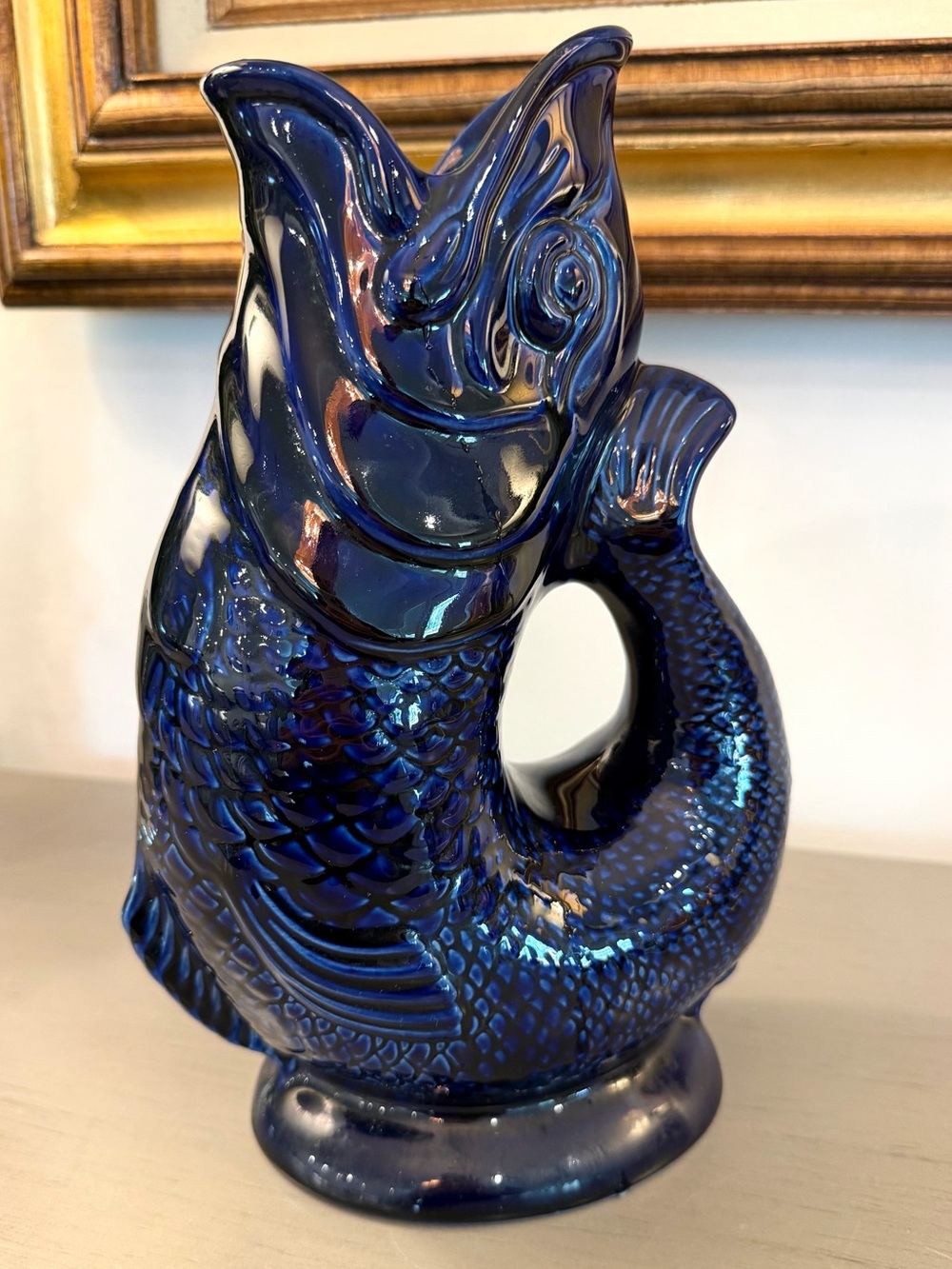 Wade Dartmouth Original Gluggle Jug Pitcher Blue 10.5" Fish Vase Devon England